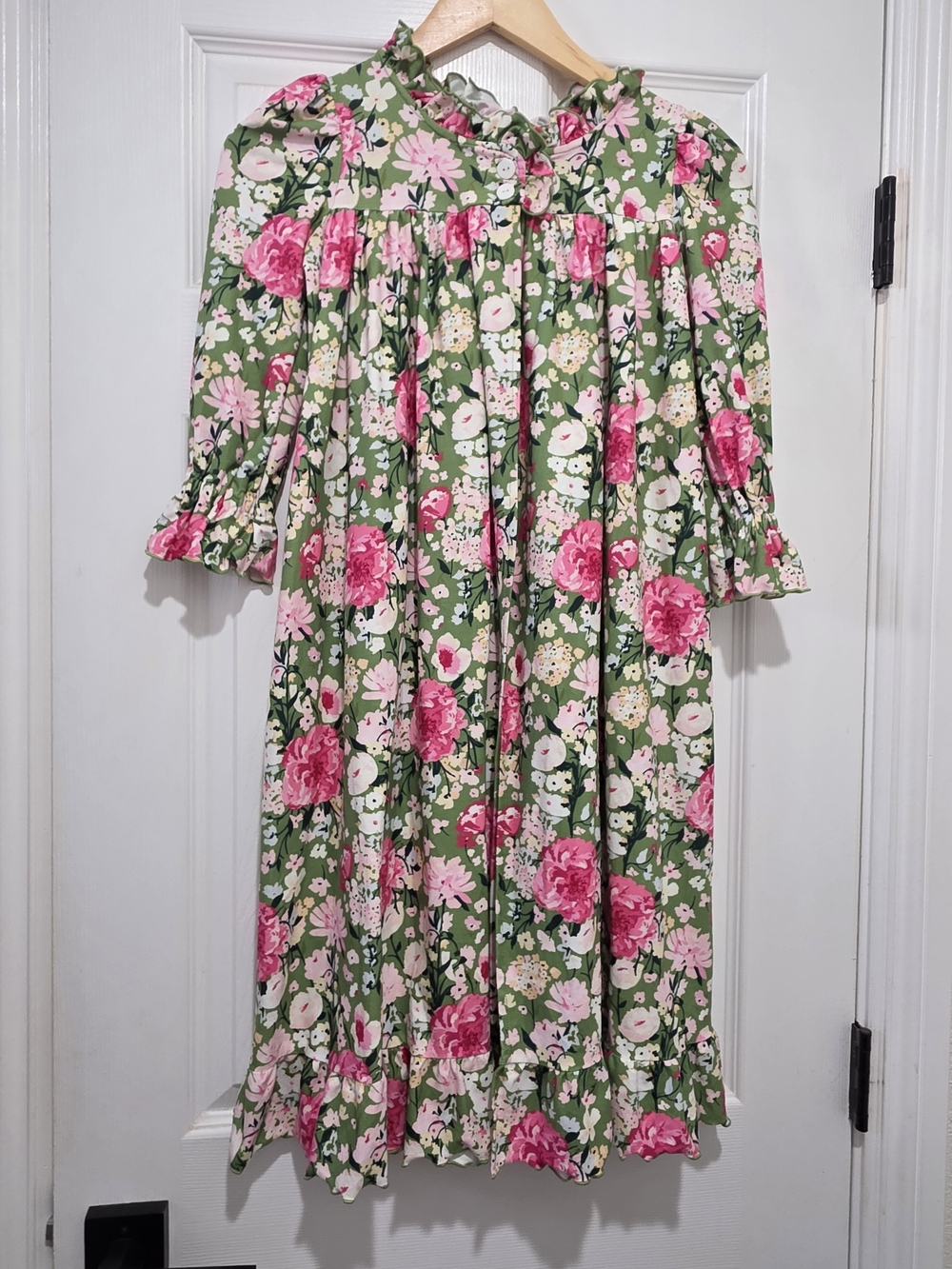 SweetHoney Girls Olive Green Floral Nightgown with Pink Blooms, 5Y